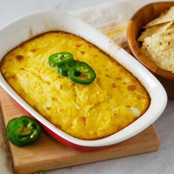 chile relleno casserole with jalapenos on top