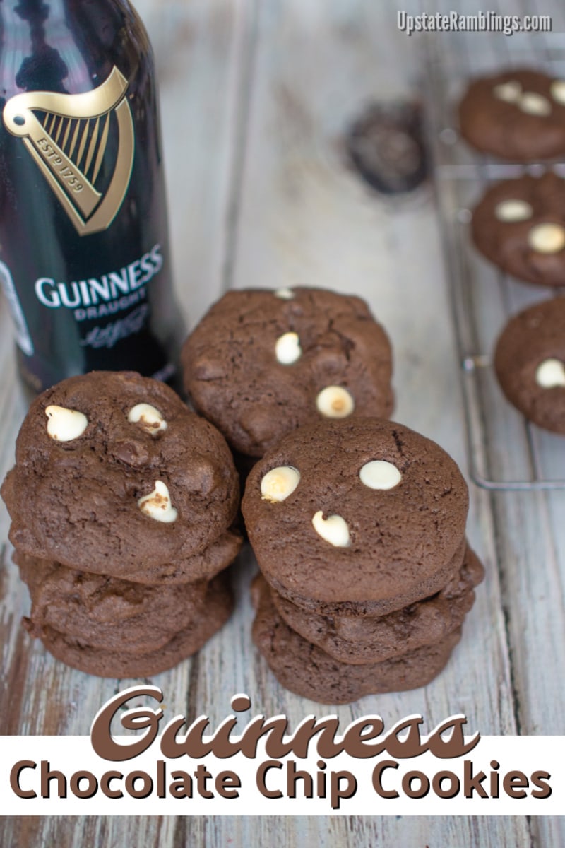 Guinness Chocolate Chip Cookies - Chocolate cookies with white and dark chocolate chips flavored with Guinness Stout -make cookies with beer for some Irish Flavor for St. Patrick's Day #guinness #cookies #stpatricksday