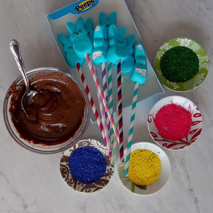 Ingredients for making chocolate dipped peeps