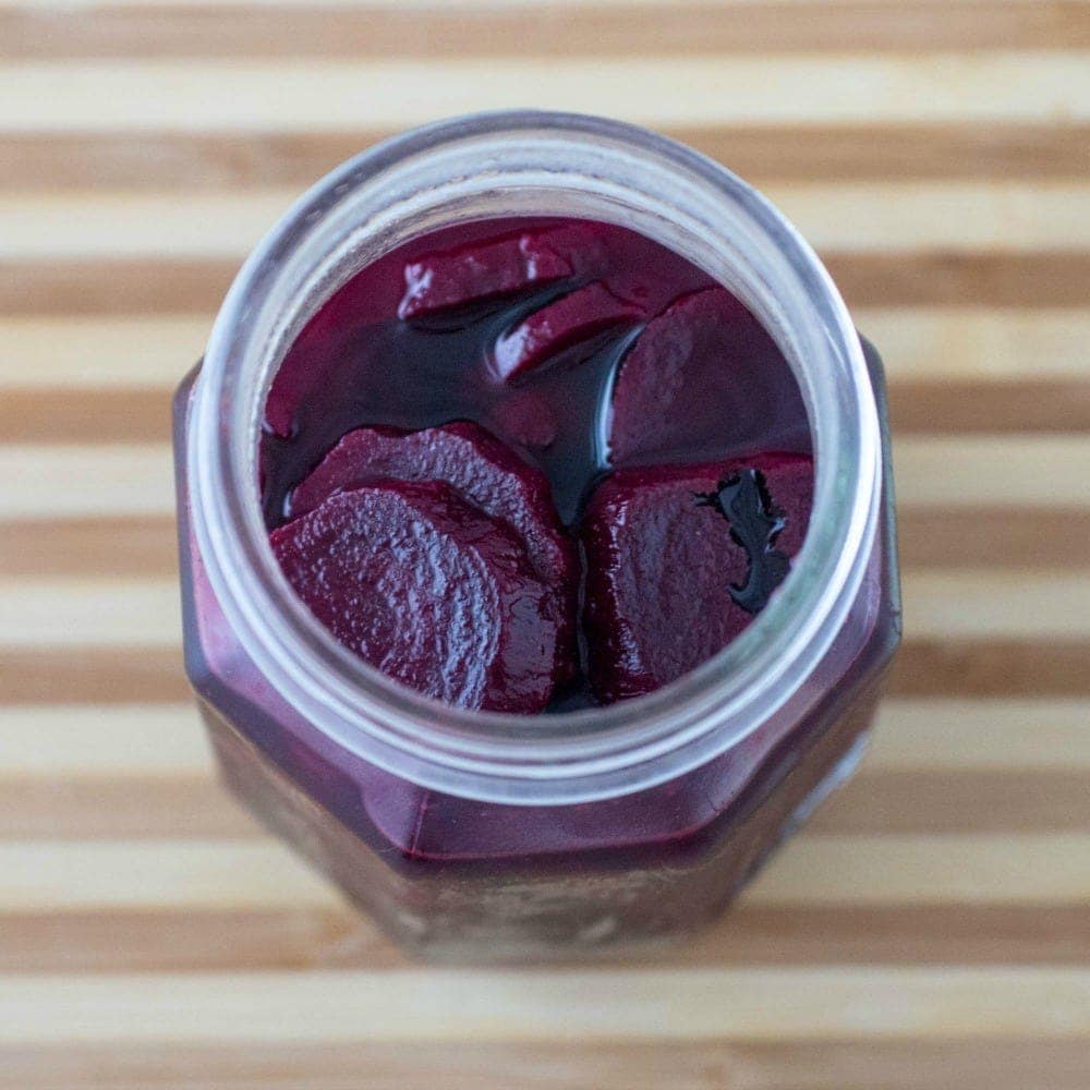 top view of red pickled beets