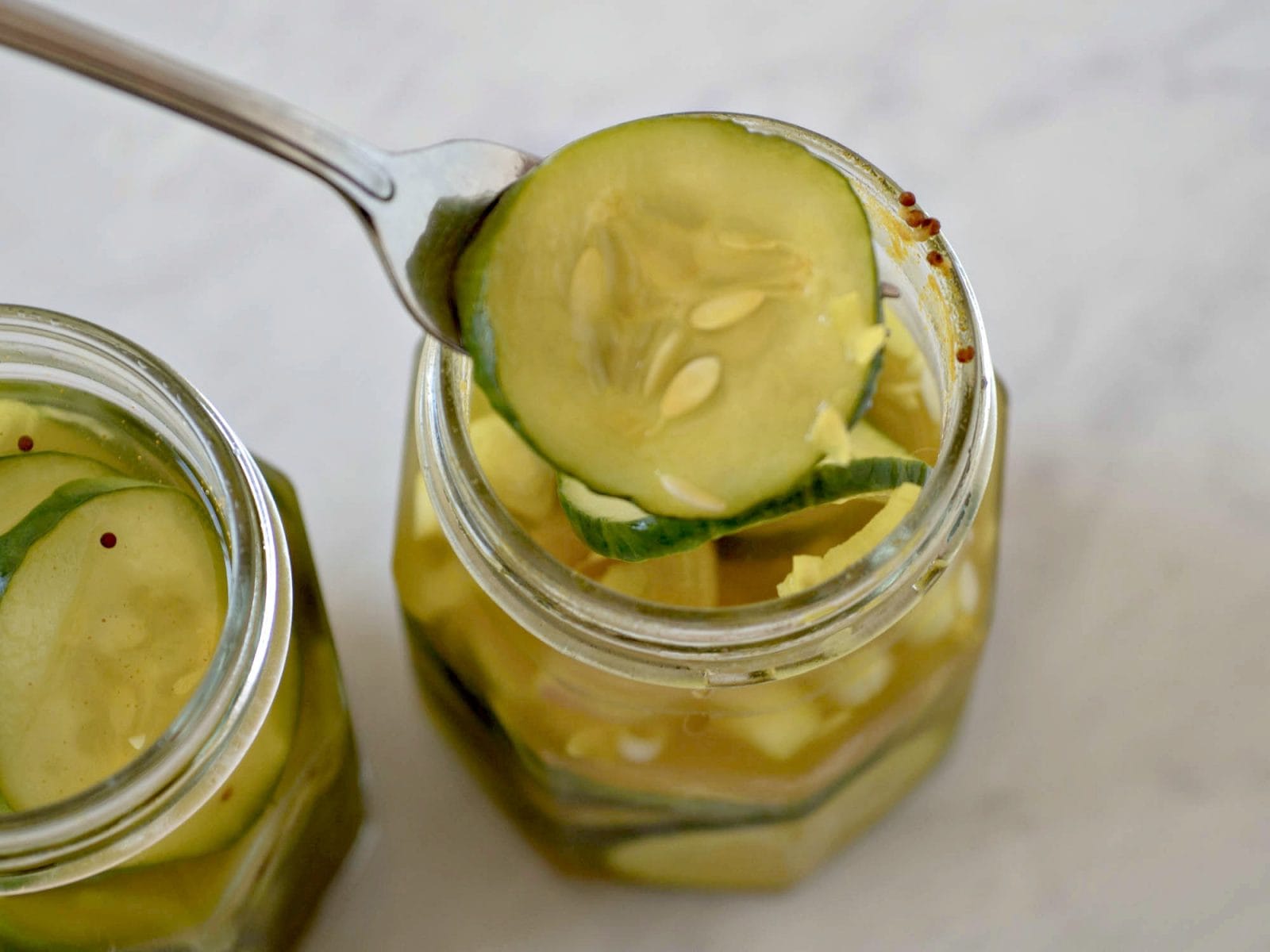 Close up of Refrigerator Bread and Butter Pickles