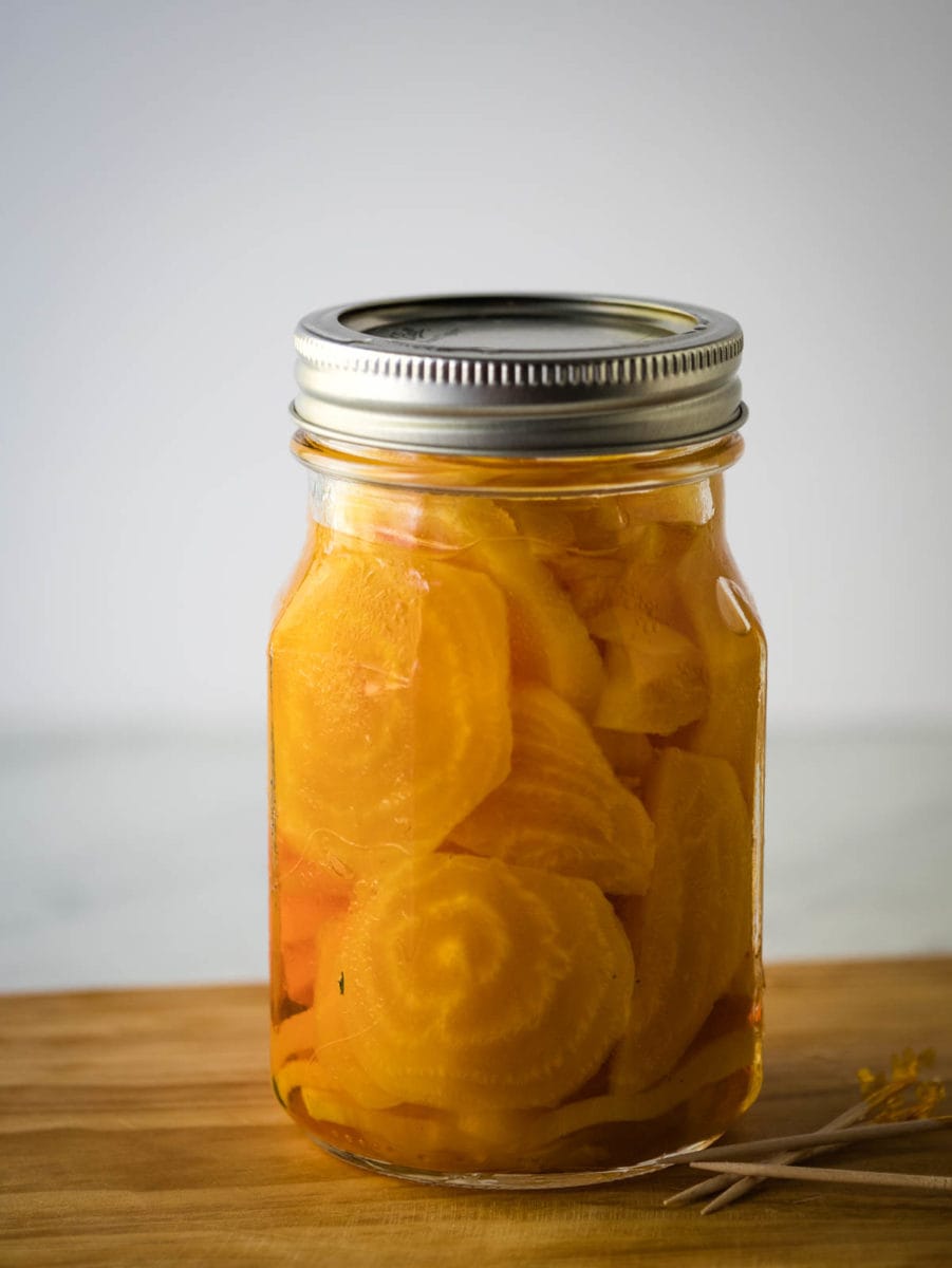 jar of pickled golden beets
