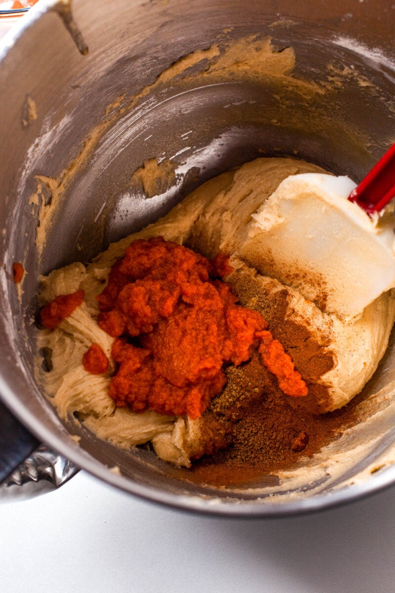 adding pumpking puree and spices