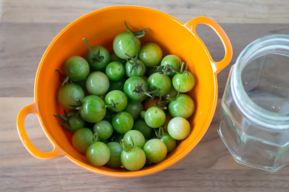 Green cherry tomatoes from the garden