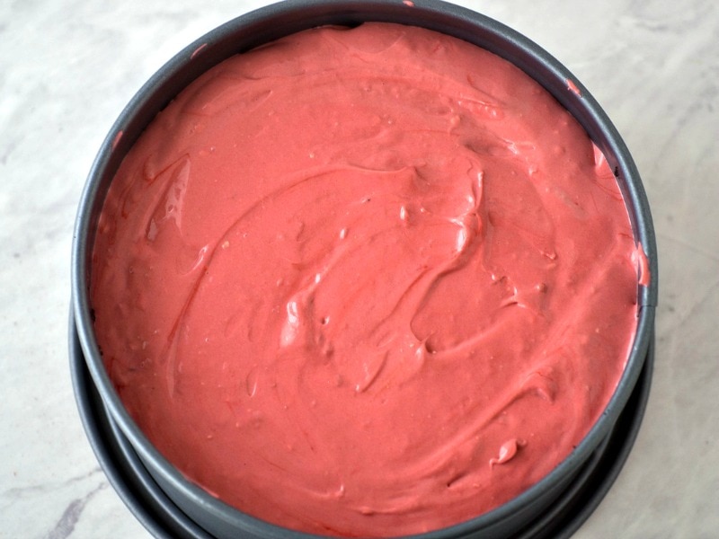 Springform pan with red velvet filling