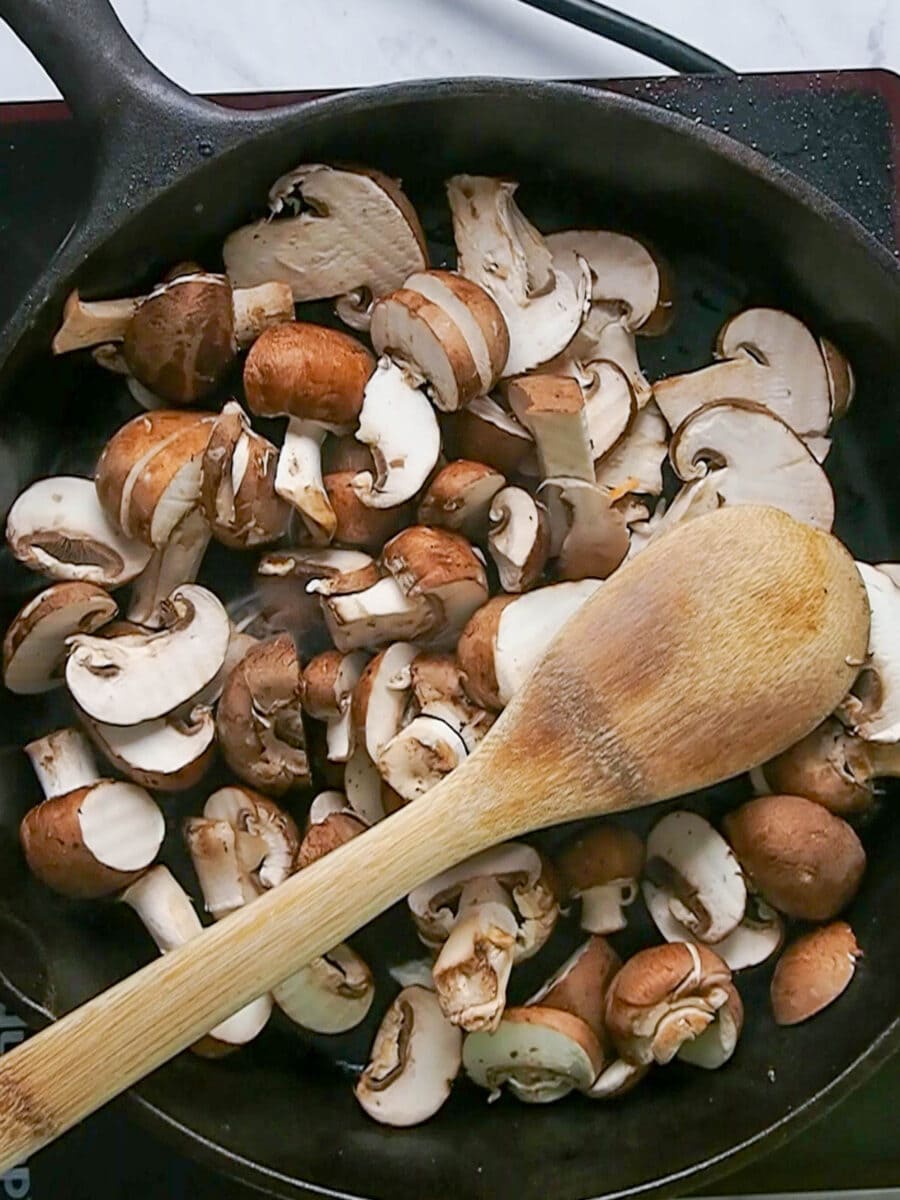 cooking the mushrooms.