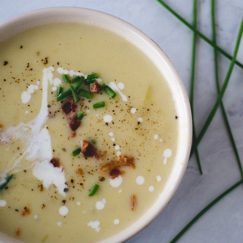 bowl of potato soup cooked in the Instant Pot