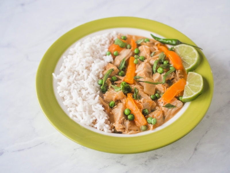 Bowl of Thai Red Curry Chicken and Rice
