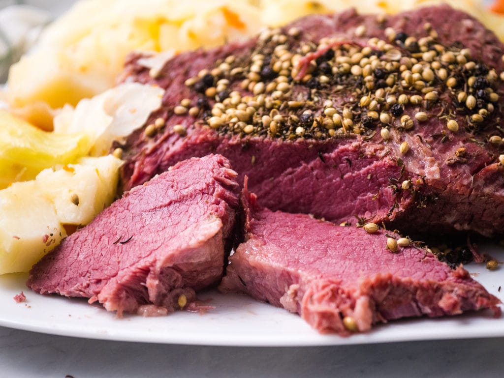 closeup of corned beef and cabbage