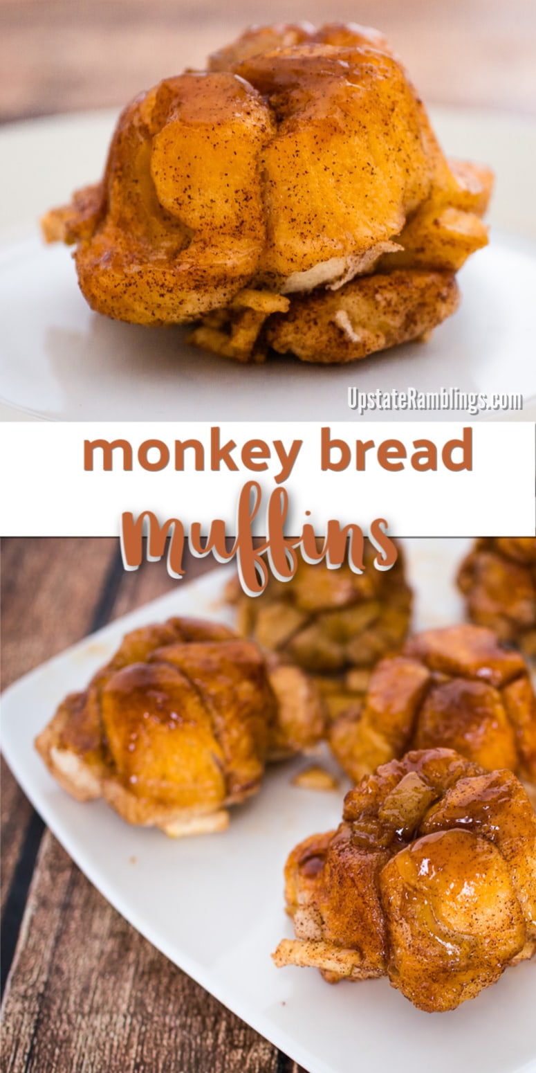 These apple monkey bread muffins are delicious and easy to make, with only six simple ingredients. Refrigerator biscuits are turned into a gooey treat with caramelized apples. This recipe is an excellent ones for kids to help make for Mother's Day or Father's Day! #monkeybread #muffins 