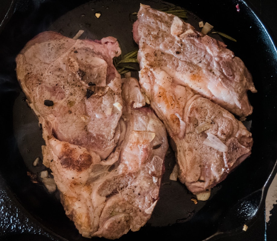 lamb chops in frying pan