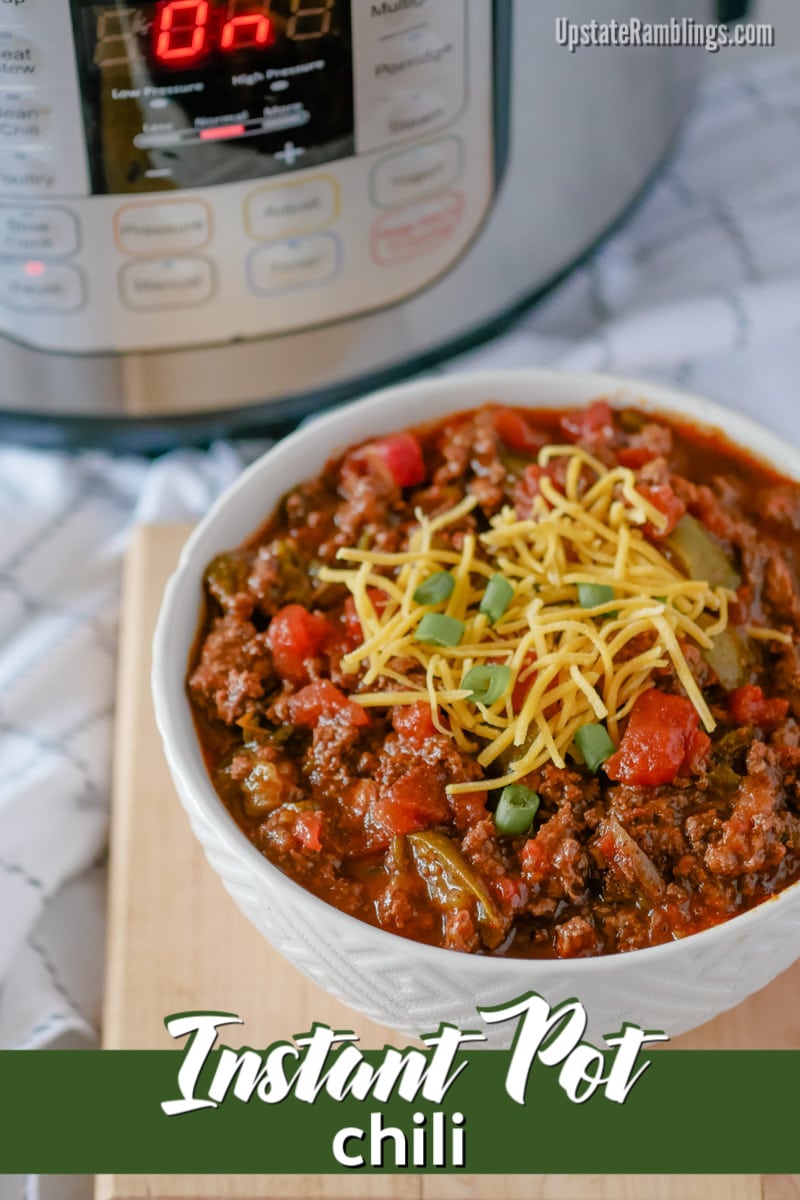 This rich and hearty Instant Pot chili recipe is perfect for cold winter days or anytime you are craving classic comfort food. Cincinnati style chili cooks easily in the pressure cooker for a one pot dinner that will be ready to enjoy in about 45 minutes. #chili #instantpot #easydinner #cincinnatichili