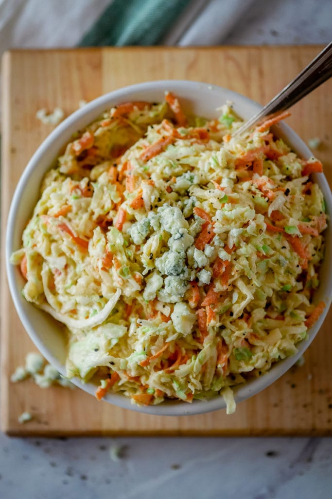 top view of blue cheese coleslaw
