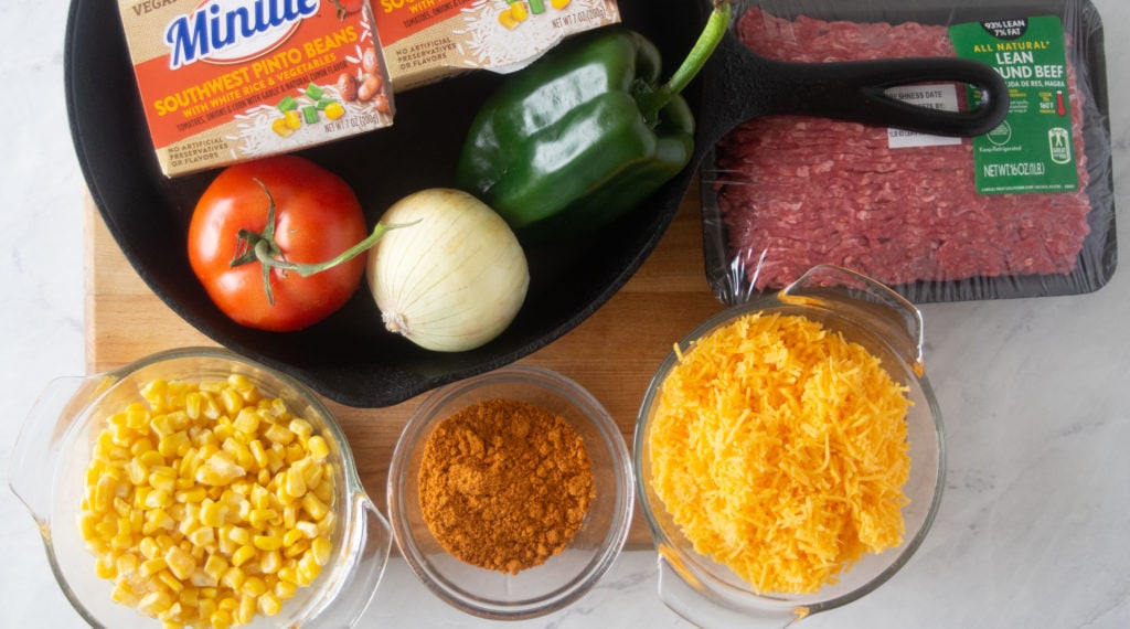 ingredients for taco rice skillet