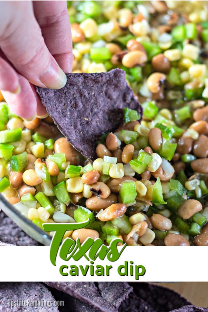 Make classic recipe for Texas Caviar, also called Cowboy Caviar, is a fresh and colorful salad that is perfect for a party or backyard picnic. This sweet and tangy Texas caviar dip is a hearty combination of black eyed peas, beans and vegetables. It is a delicious dip that tastes delicious with tortilla chips. #texascaviar #cowboycaviar #tailgating #salsa #picnic