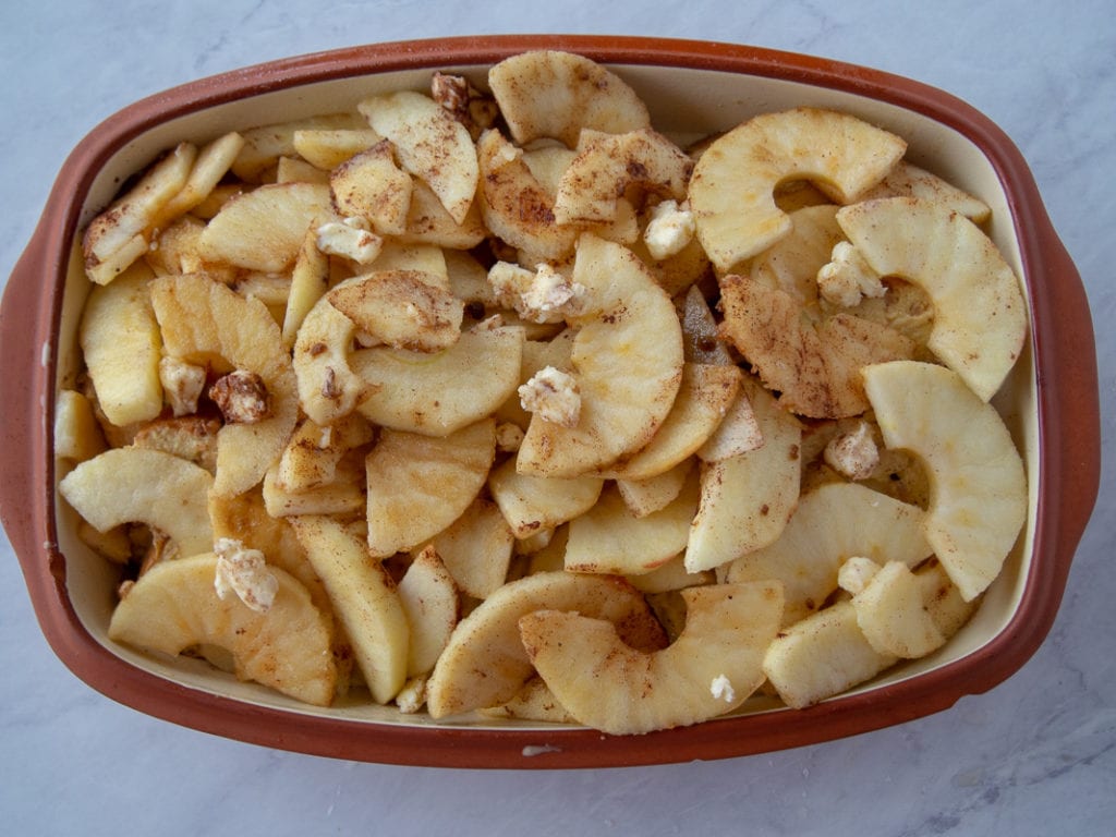 apple french toast casserole before baking