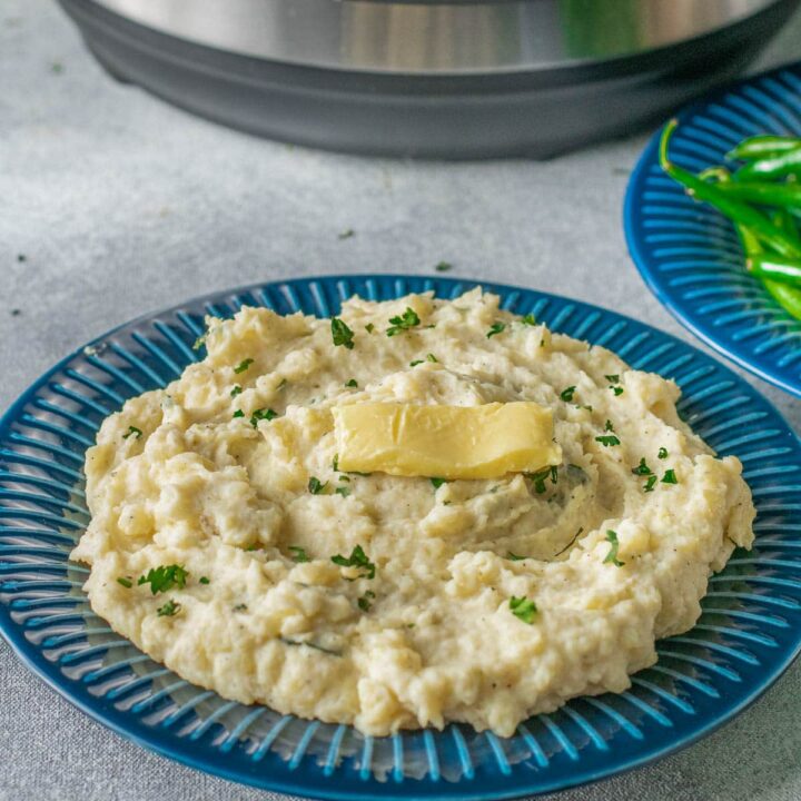 bowl of mashed potatoes in front of instant pot