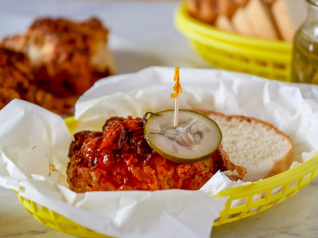 air fryer nashville chicken served with bread and and a pickle