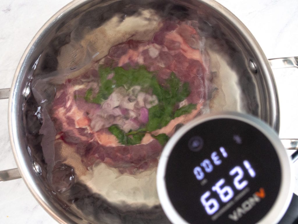 cooking steak in a sous vide