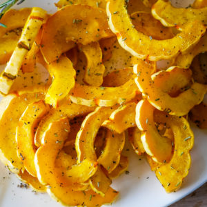 top view of plate of delicata squash
