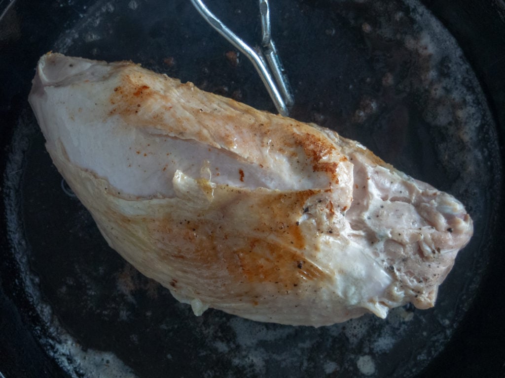 searing the sous vide turkey breast
