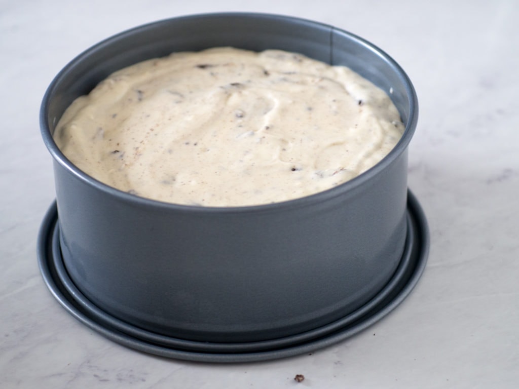 springform pan with Oreo cheesecake filling
