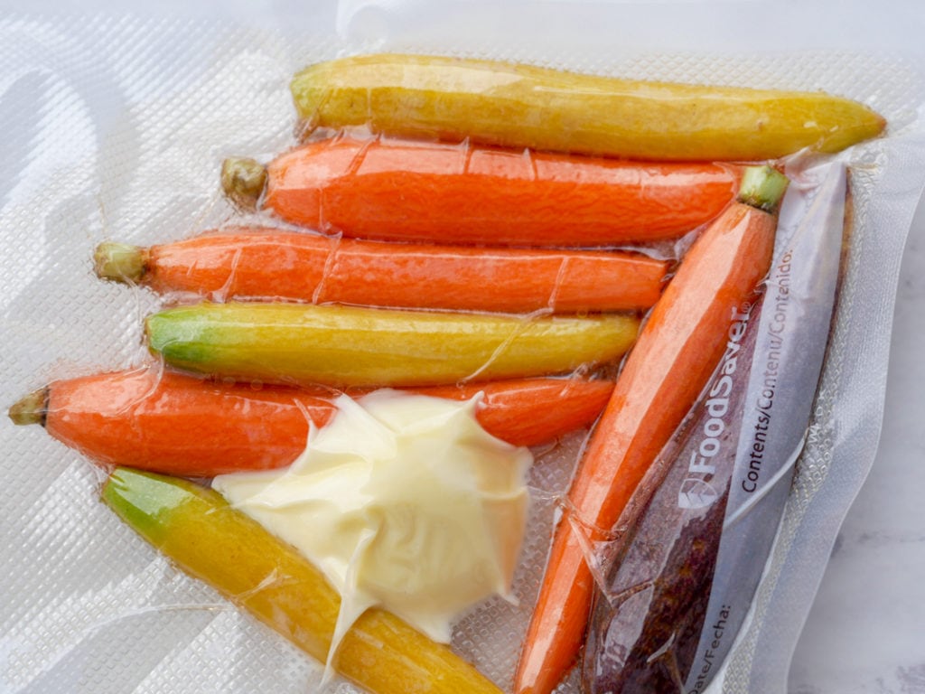 carrots in vacuum bag for sous vide cooking