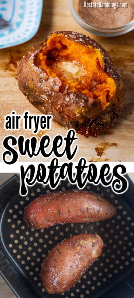 Baking sweet potatoes in an air fryer makes a delicious and easy side dish. The sweet potatoes are tender and fluffy inside and crispy outside. These sweet potatoes are nutritious and an easy to make side dish for your next family dinner.