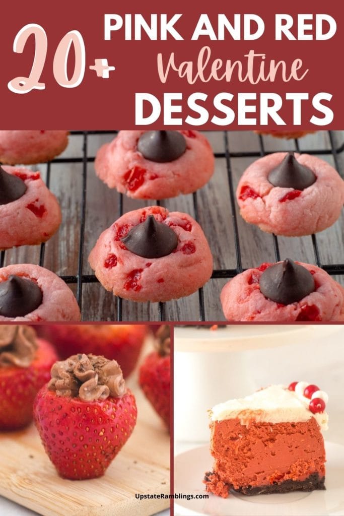 collage of pink and red desserts