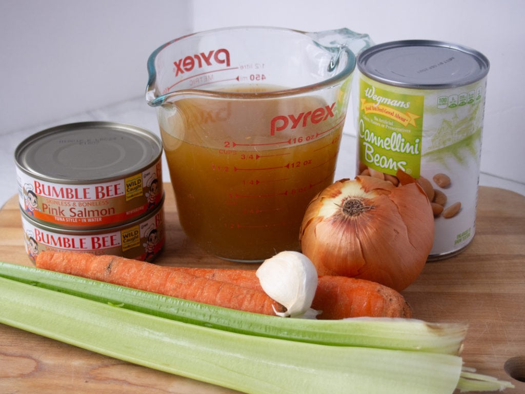 ingredients for salmon chowder with pantry staples