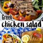 This easy Greek chicken salad recipe is quick and easy to make. Make a delicious marinade with Mazola Corn Oil and grill some chicken for a light and fresh dinner! Chicken combines with spinach, fresh veggies, feta cheese and olives for an easy dinner ready in less than 30 minutes.