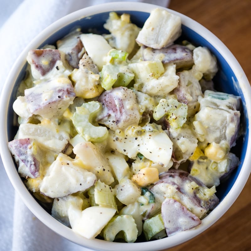 picture of bowl of potato salad from the top