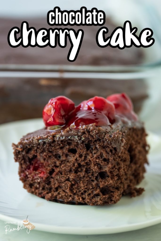 chocolate cake on a plate topped with cherries