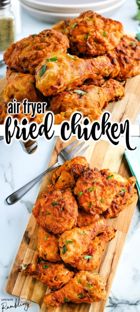 This air fryer fried chicken is delicious, tender and juicy on the inside with a crispy golden brown coating. Using your air fryer means you can enjoy crispy fried chicken at home with less grease and less mess!