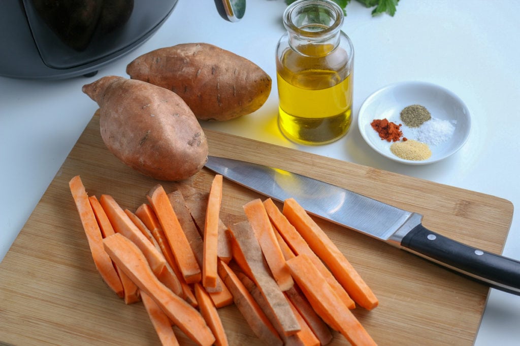 slicing the sweet potatoes
