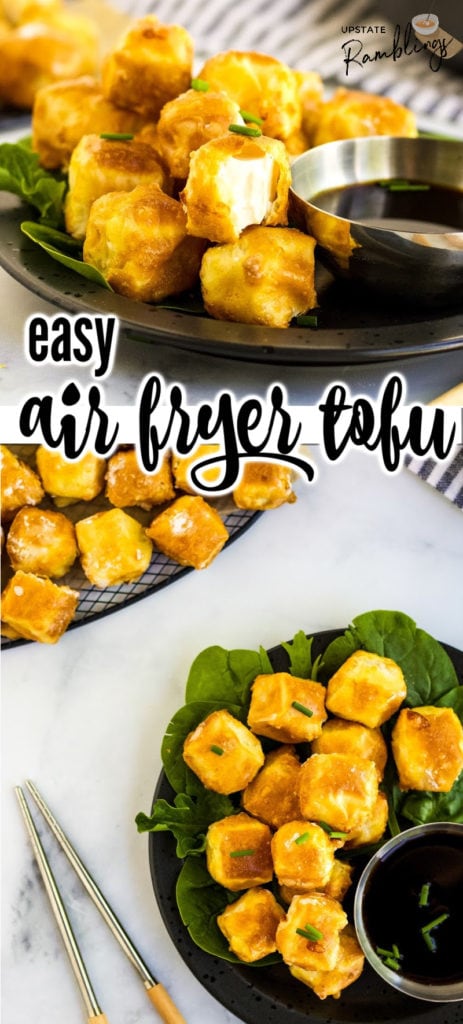 These crispy air fryer tofu nuggets are a quick and easy vegetarian recipe. Tofu is seasoned and floured air fryer for healthy, crunchy, golden brown tofu that is ready in less than 15 minutes. This tofu is delicious served with dipping sauce or on top of salads or bowls.