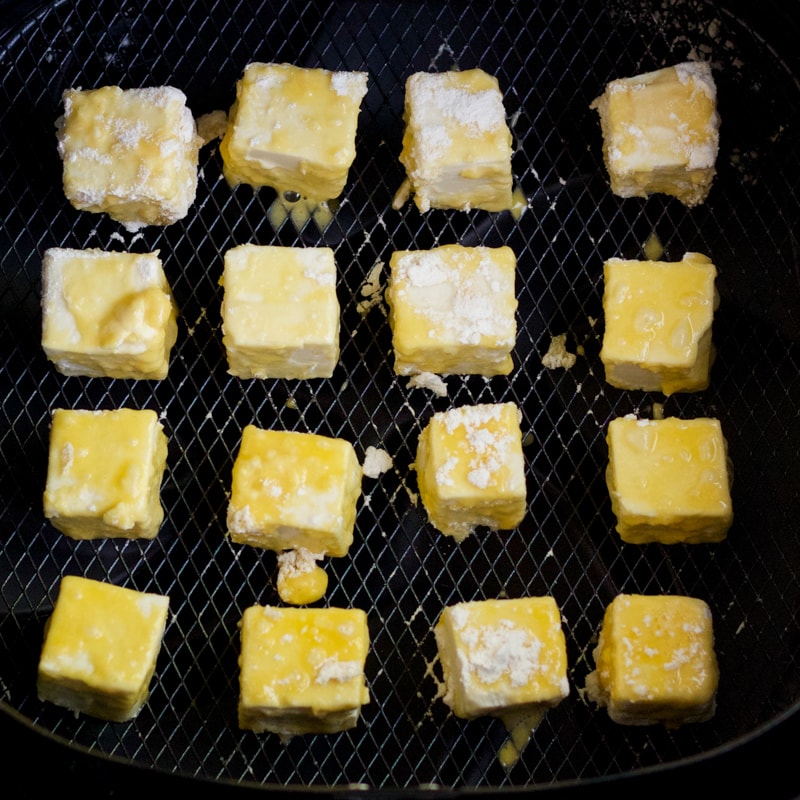 tofu cubes before air frying