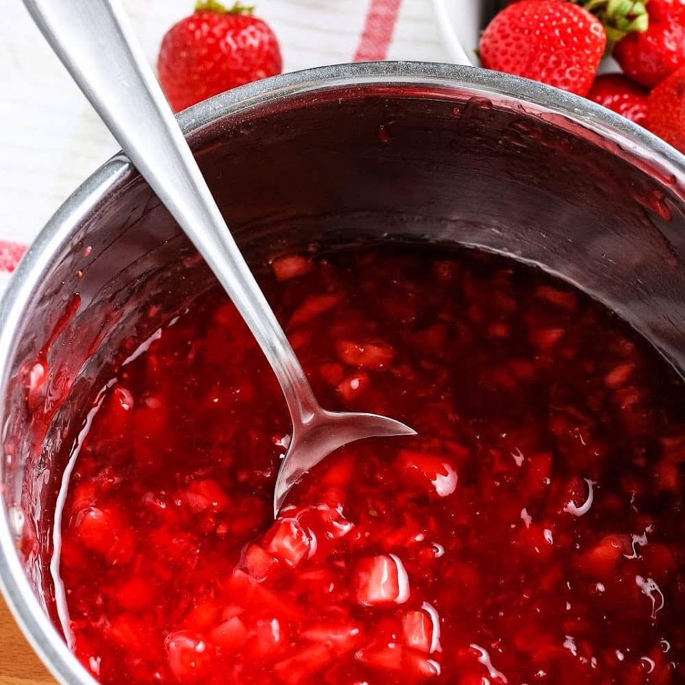 homemade strawberry sauce in a pan