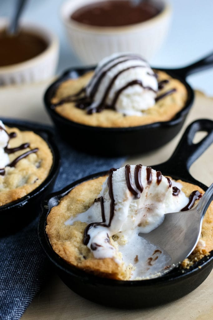 close up of mini skillet cookie