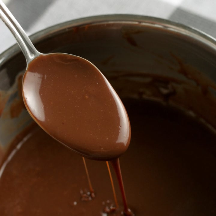 hot fudge sauce on a spoon