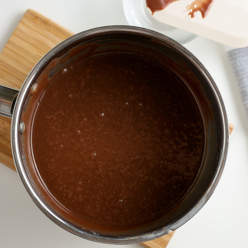 hot fudge in sauce pan