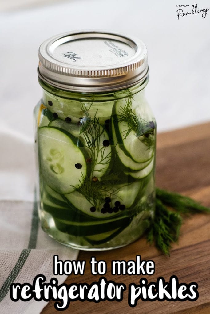 jar of refrigerator pickles on a cutting board