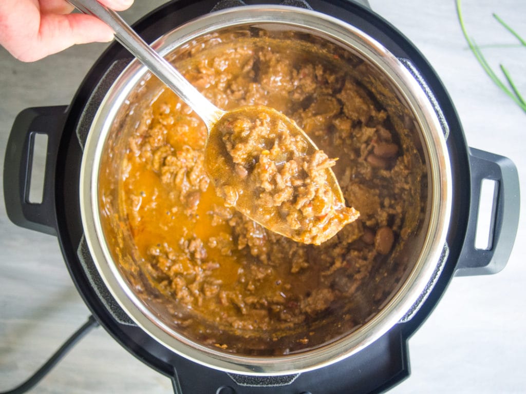 Spoonfull of Instant Pot taco meat