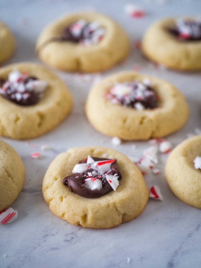 chocolate peppermint thumbprint cookie - semisweet chocolate with peppermint