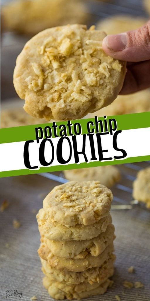Sweet and salty these easy potato chip cookies are a fun and tasty cookie that is the perfect combination of sweet and salty. With only six ingredients they are simple to make. Use up the crushed potato chips from the bottom of a bag and make the best crispy, crunchy, salty sugar cookie. 