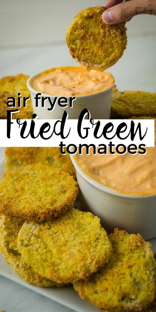 These healthy air fryer fried green tomatoes have a crispy outside coating of cornmeal and panko bread crumbs with a juicy tomato inside. These fried green tomatoes are a delicious appetizer!