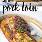Make this delicious recipe for air fryer pork loin for a fast roast pork dinner. The pork loin is brown and crispy outside with tender, juicy pork inside. Finished off with a honey mustard glaze this pork roast is fancy enough for a holiday dinner but simple enough for a weeknight meal.