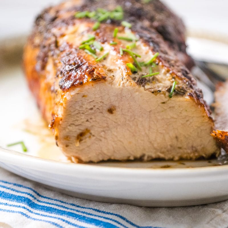 pork loin roast on a serving platter