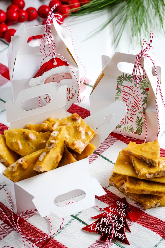 old fashioned peanut brittle in cardboard boxes for gifting