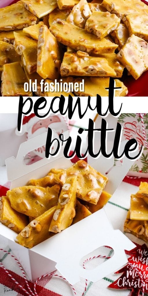 This old fashioned recipe is an easy way to make peanut brittle at home. This homemade peanut brittle makes a tasty and easy gift idea you can give this holiday season. Your friends will love to receive this family favorite classic candy!